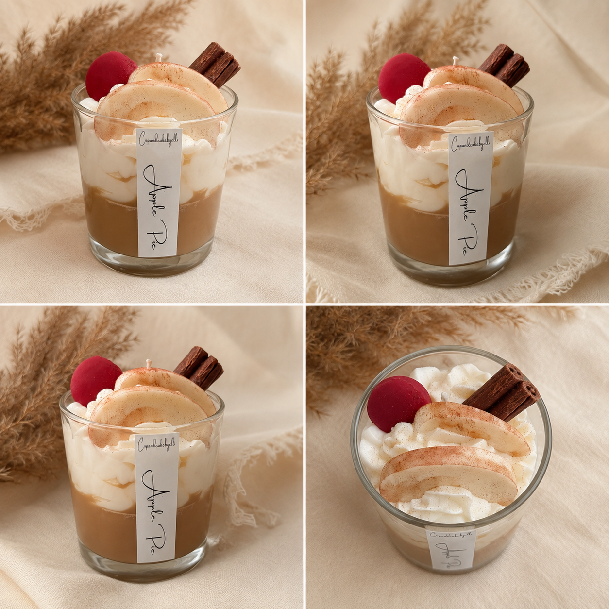 Collage der Apple Pie Duftkerze aus Sojawachs aus mehreren Blickwinkeln