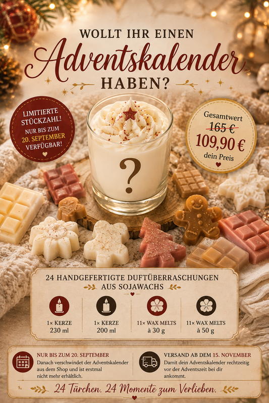 Adventskalender 2026 - 24 handgefertigte Duftüberraschungen aus Sojawachs