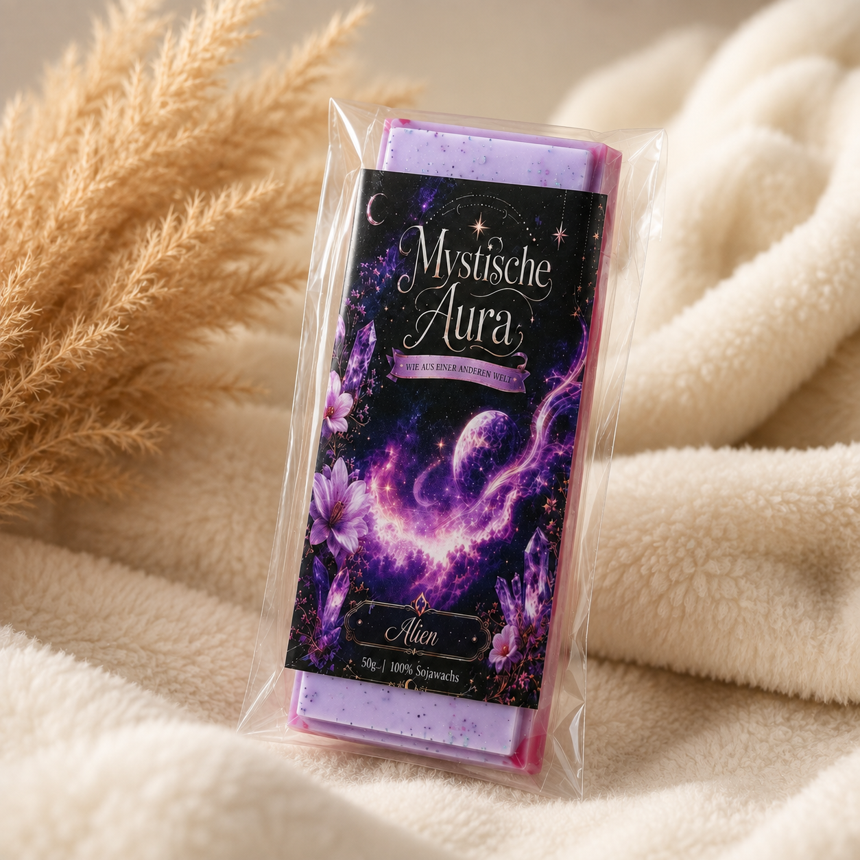 Lila Mystische Aura Wax Melts mit Alien Duft und Glitzerdetails