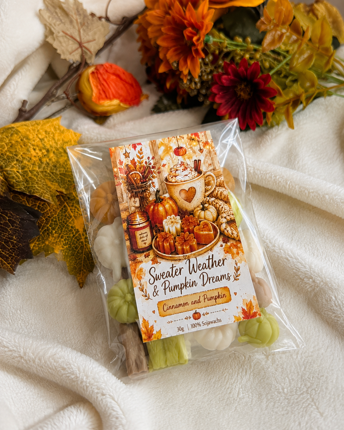 Handgefertigte herbstliche Wax Melts mit Zimt und Kürbis Duft von Cupandcakebyelli