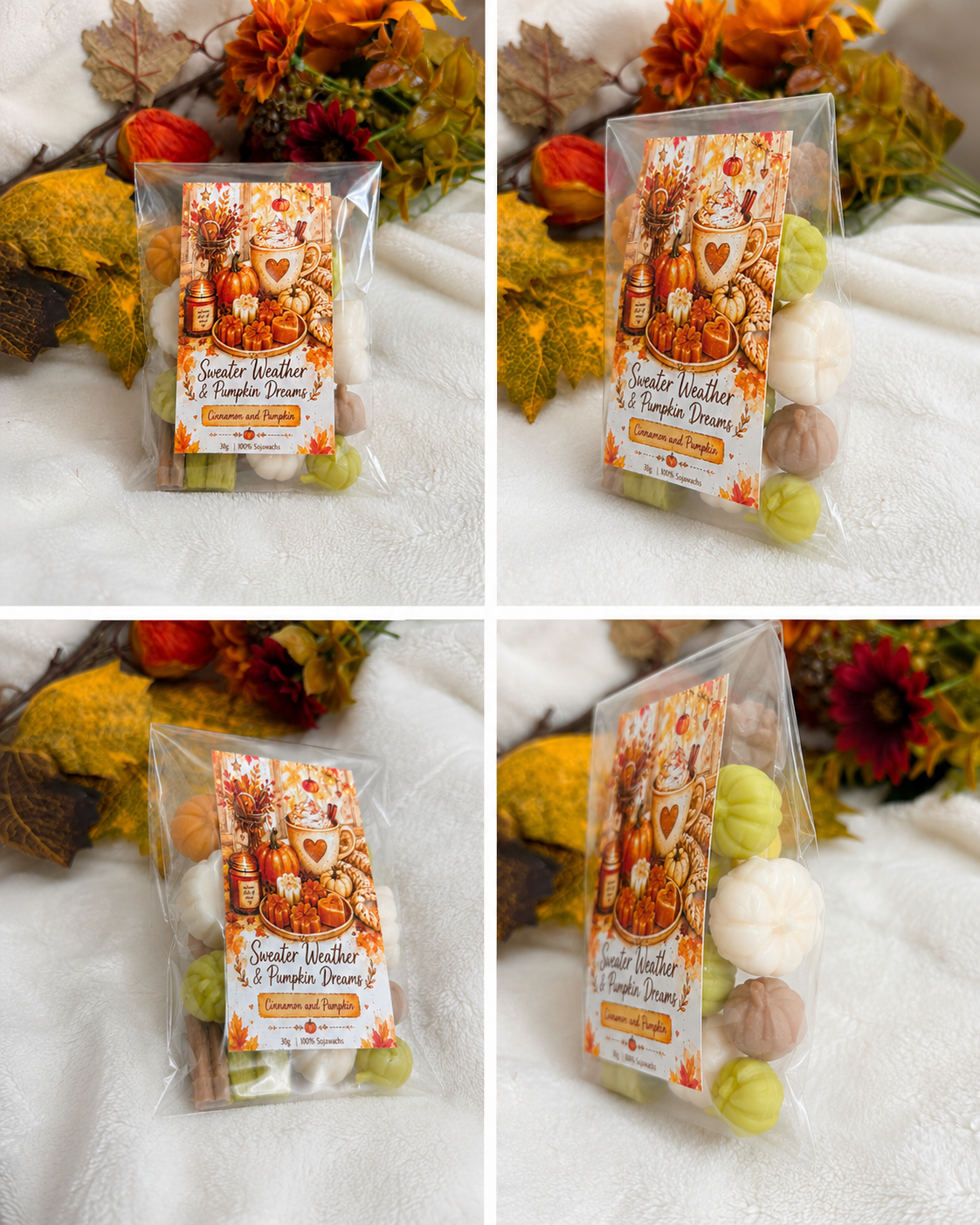 Sweater Weather & Pumpkin Dreams Wax Melts aus verschiedenen Blickwinkeln